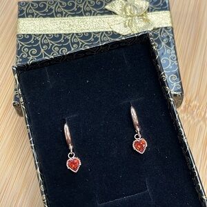 Brand New Garnet Heart Gemstone Jan Birthstone Rose Gold Plated Hoop Earrings